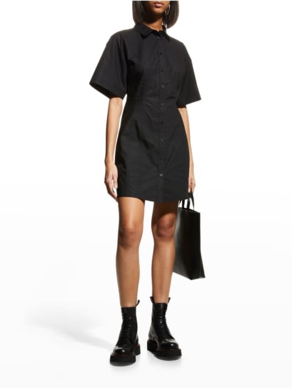 FRAME Black Seam Detail Cotton Poplin Shirt Dress - Picture 3 of 6